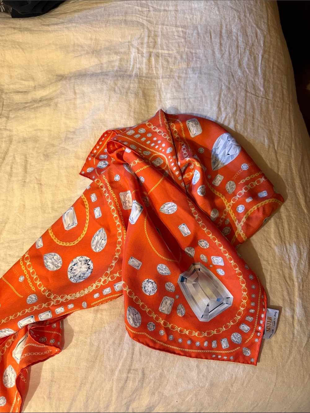 Silk-Feel Orange Gem Print Scarf